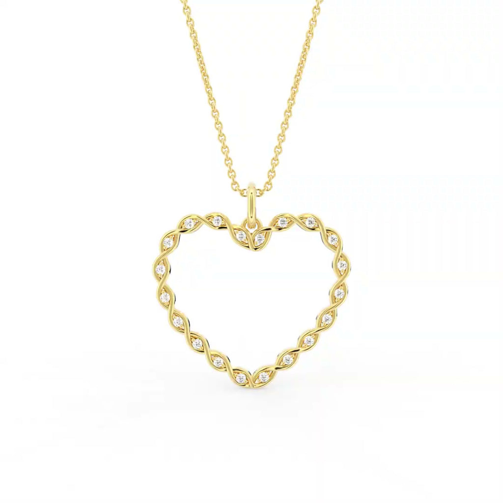 18K Heart Round Diamond Pendant — CHAIN