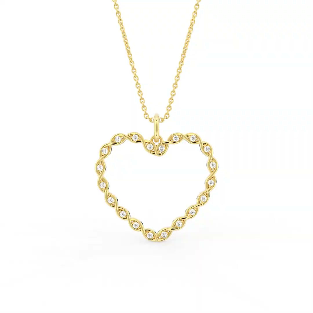 18K Heart Round Diamond Pendant — CHAIN