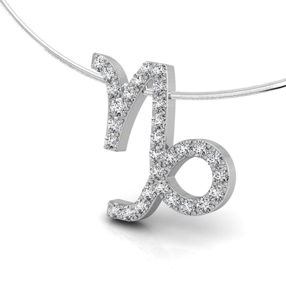 18K White Gold Zodiac Round Diamond Pendant — 3D VIEW