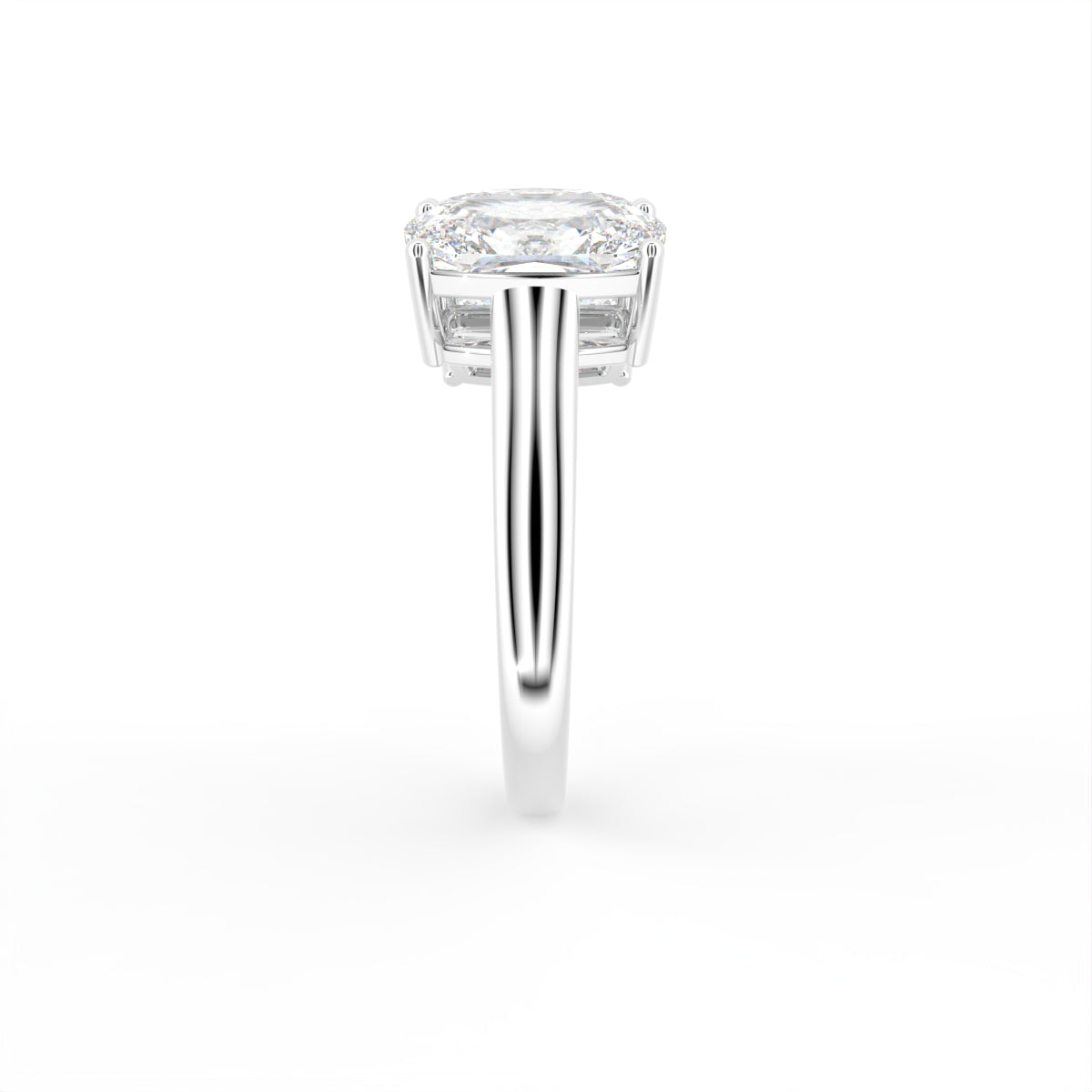 18K Trilogy Emerald-Cut Diamond Ring — SIDE
