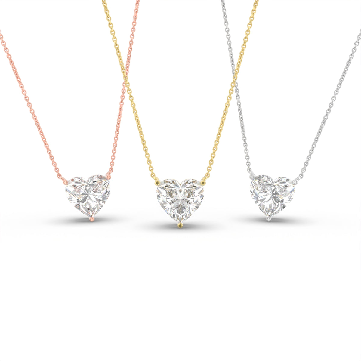 18K White Gold Solitaire Heart Diamond Pendant — 3 COLOR