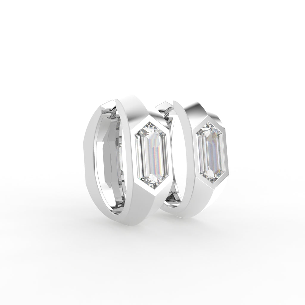 18K Fancy-Cut Diamond Huggie Hoop Earrings — 3D VIEW