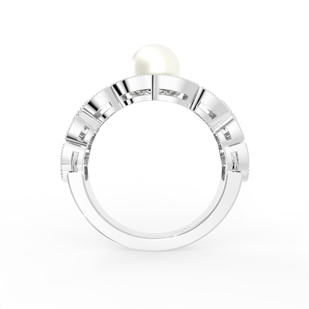 18K Pearl Diamond Ring — FRONT