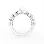 18K Pearl Diamond Ring — FRONT