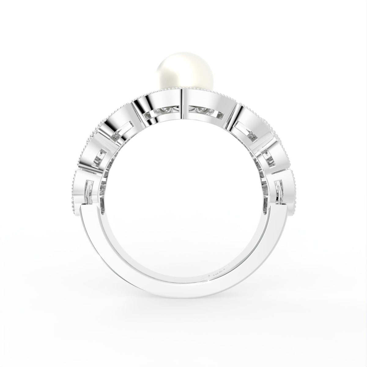 18K Pearl Diamond Ring — FRONT