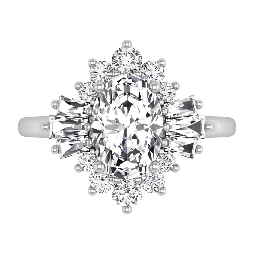14K White Gold Oval Baguette Diamond Ring — 3 COLOR
