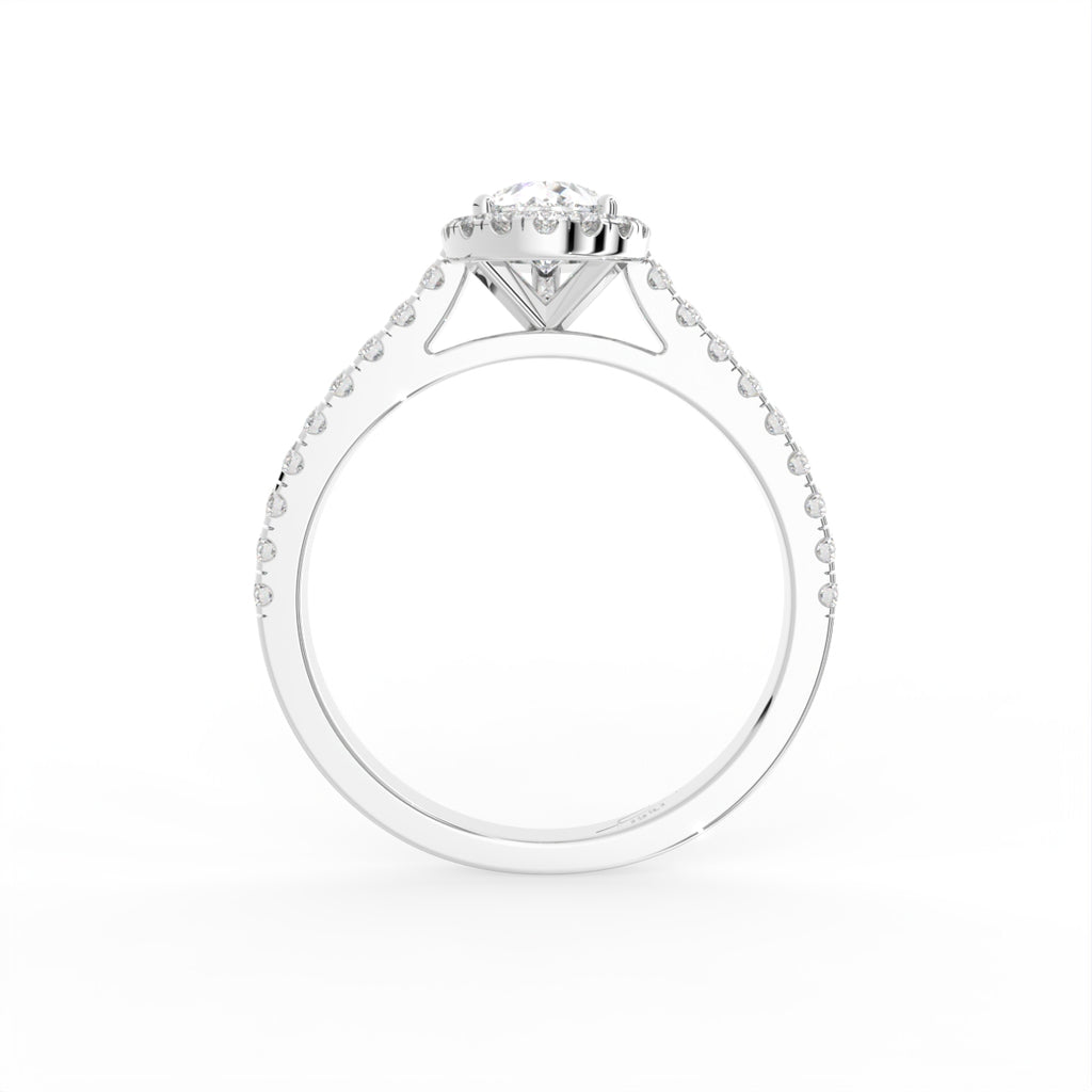 18K Halo Pear Diamond Ring — FRONT