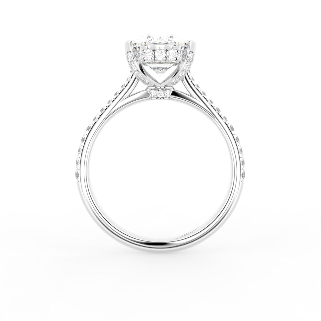 18K Oval Solitaire Pavé Diamond Engagement Ring — FRONT