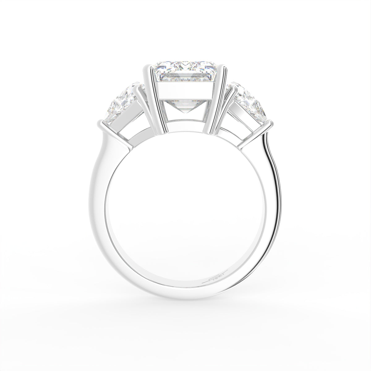 vimg:FJ2120|vimg:FJ2571|18K White Gold Trilogy Emerald Diamond Ring — FRONT