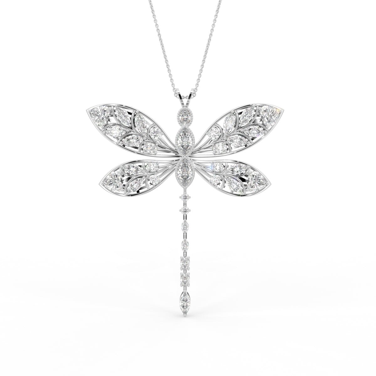 18K Dragonfly Marquise Diamond Pendant — FRONT