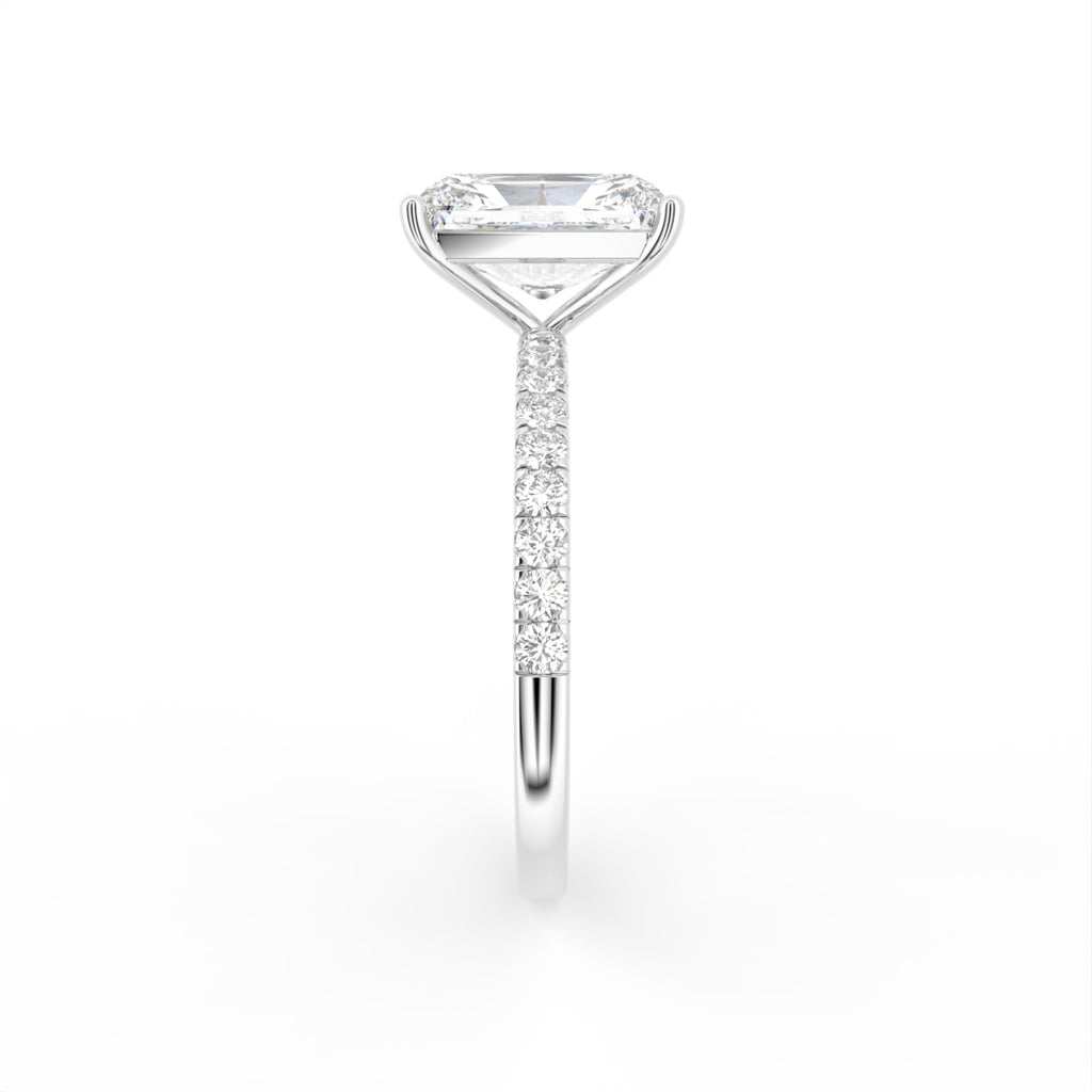 18K Shoulder Set Emerald Diamond Engagement Ring — SIDE