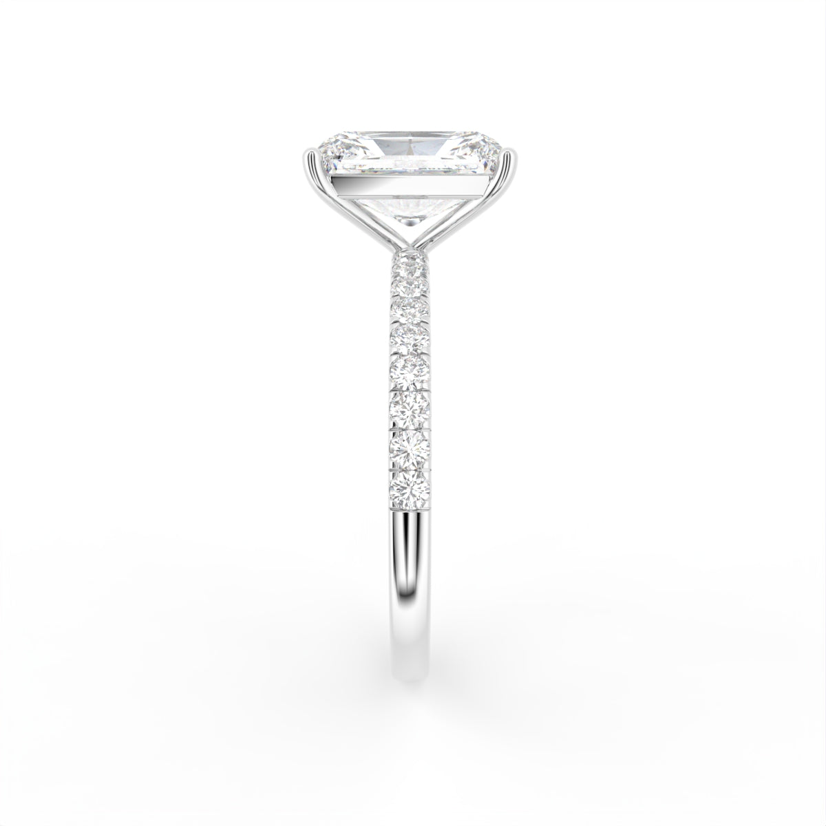 18K Shoulder Set Emerald Diamond Engagement Ring — SIDE