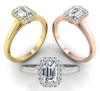 18K Halo Emerald-Cut Diamond Ring — 3 COLOR