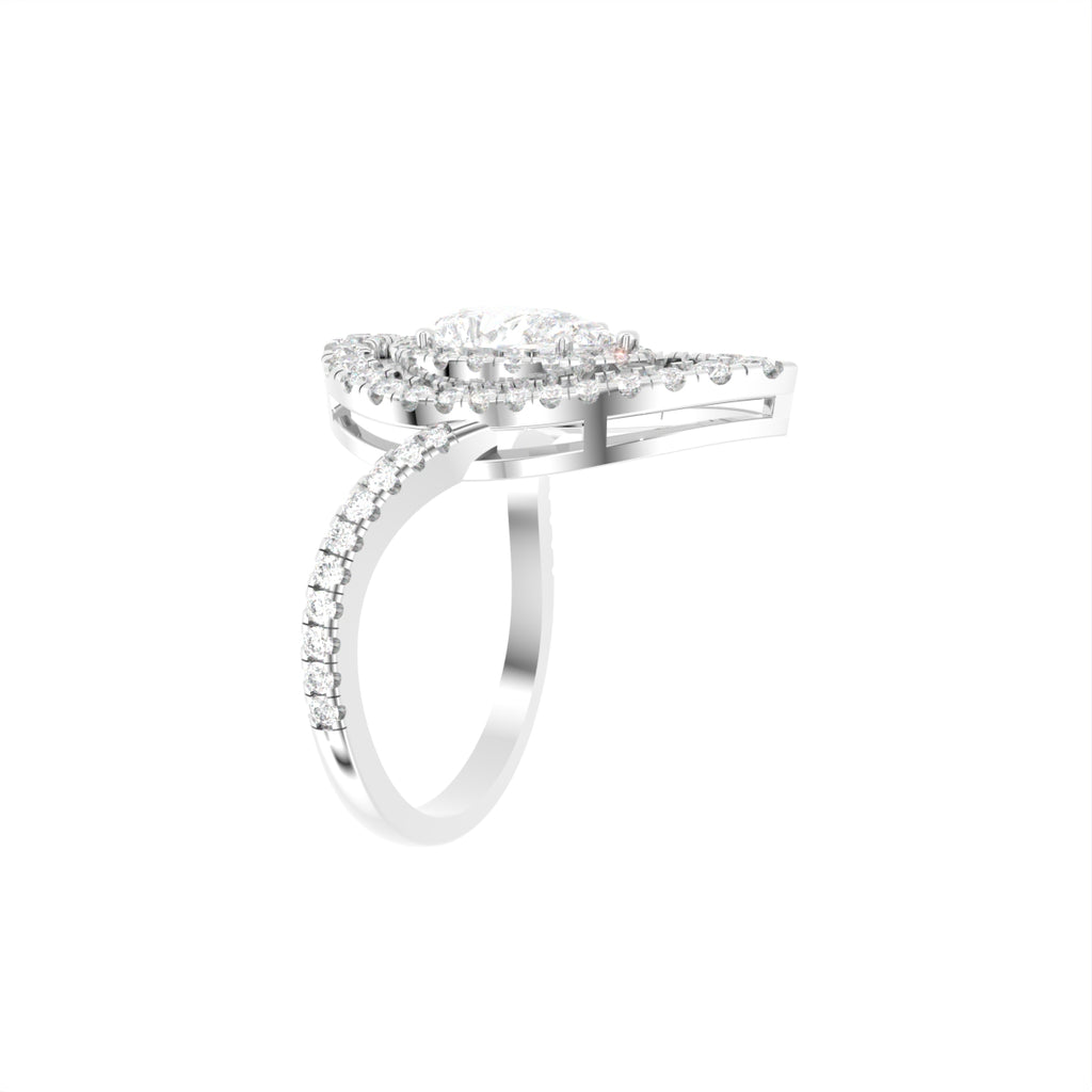 18K White Gold Halo Pear Diamond Ring — 3D VIEW