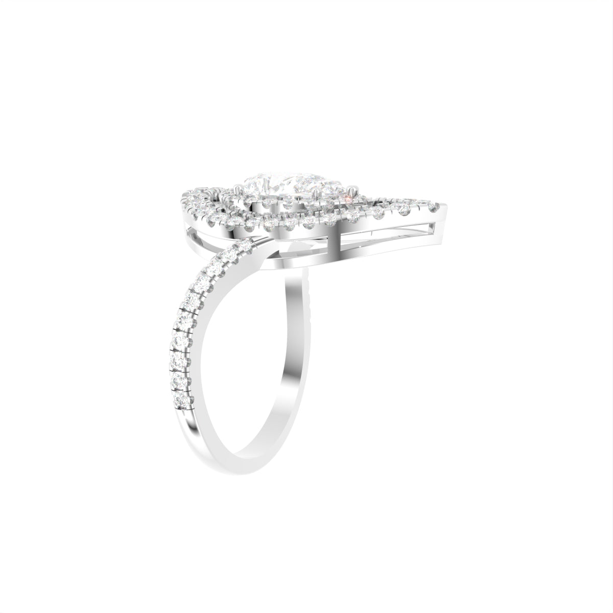 18K White Gold Halo Pear Diamond Ring — 3D VIEW