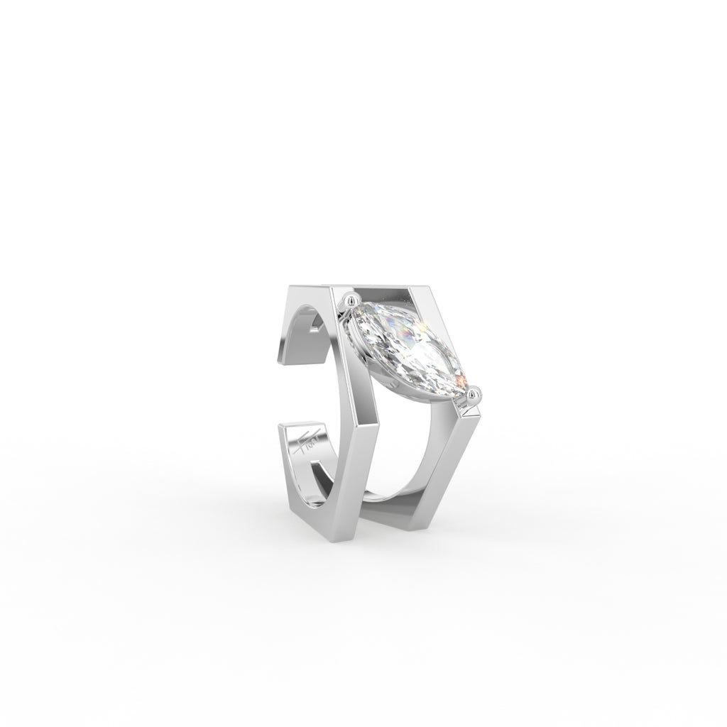 18K White Gold Hexagon Diamond Stud Earrings — 3D VIEW