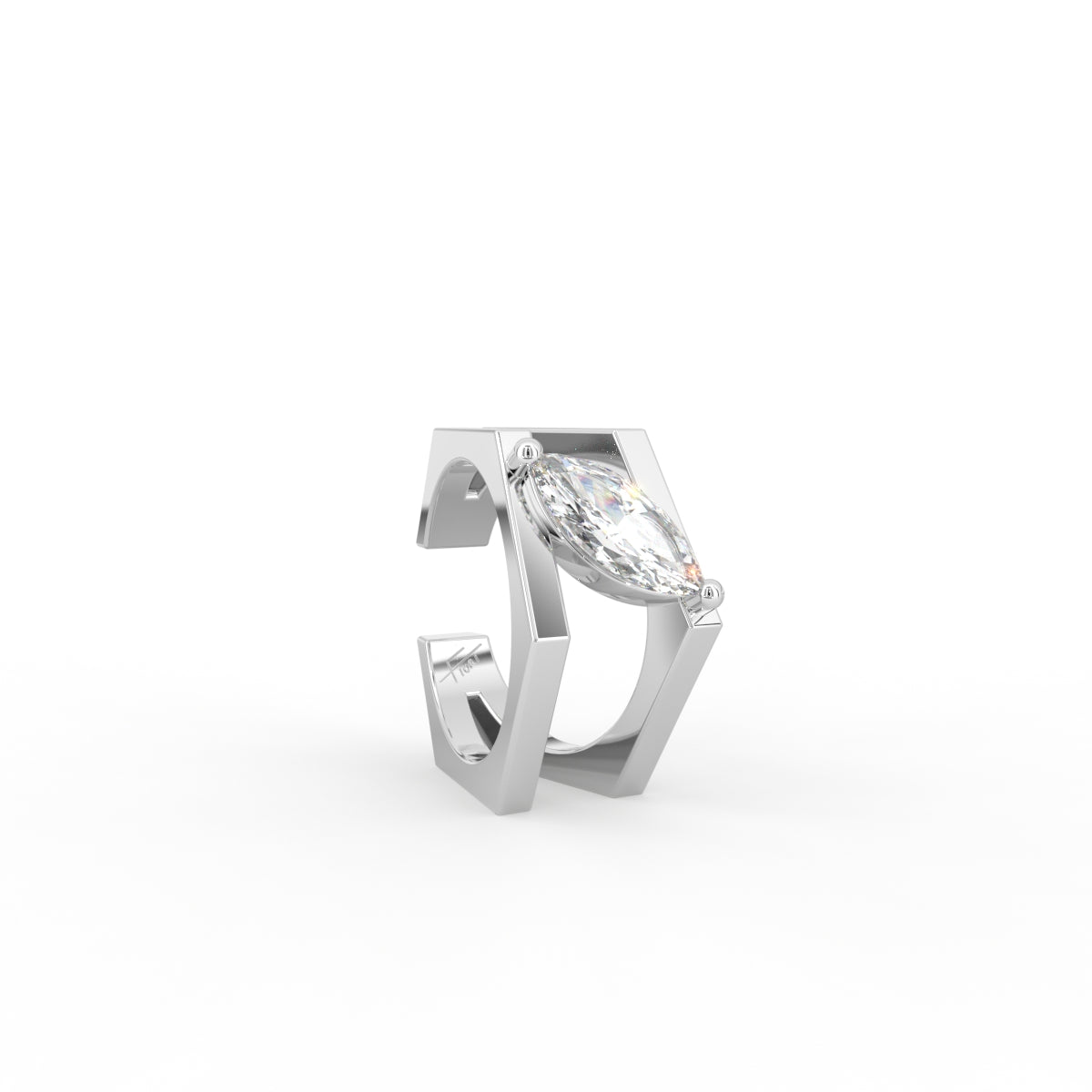 18K White Gold Hexagon Diamond Stud Earrings — 3D VIEW