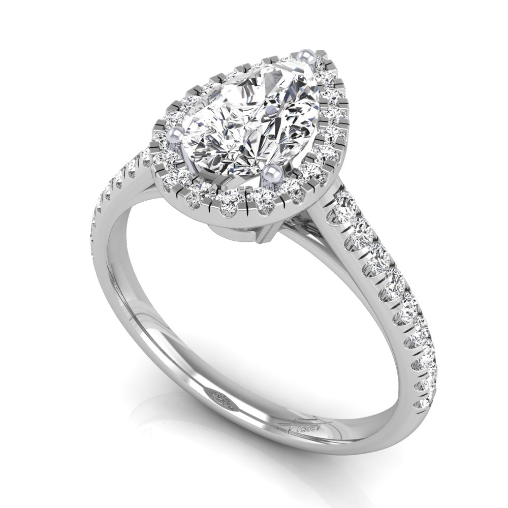 18K Halo Pear Diamond Ring — 3D VIEW
