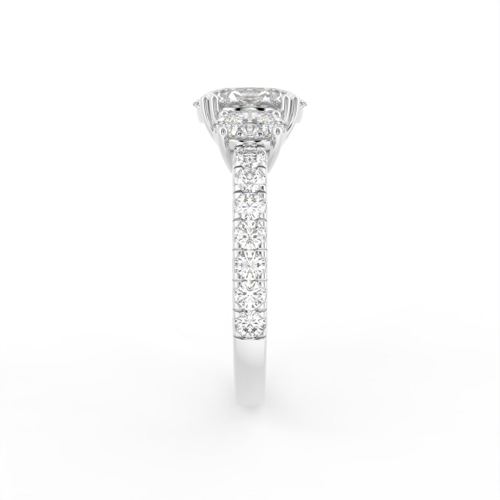 18K Trilogy Oval Diamond Engagement Ring — SIDE