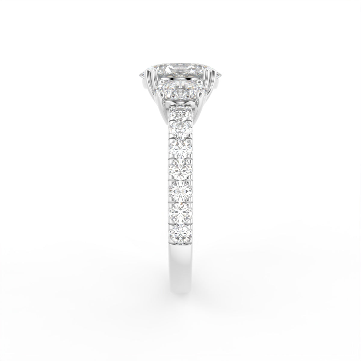 18K Trilogy Oval Diamond Engagement Ring — SIDE