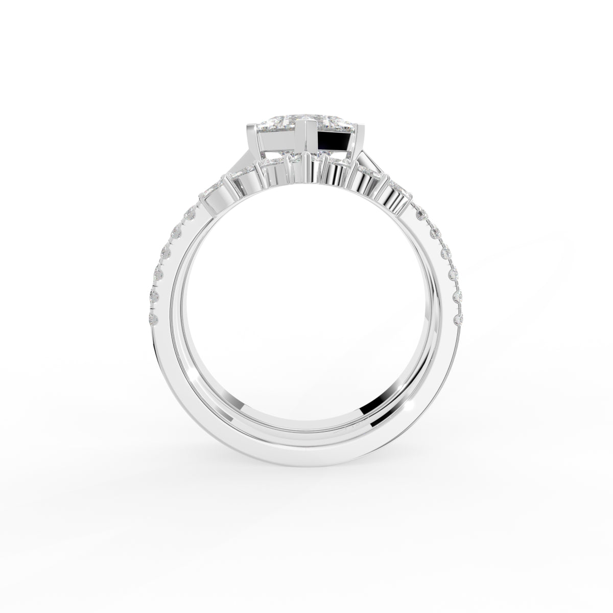18K Yellow Gold Bespoke Princess Diamond Ring Set — FRONT