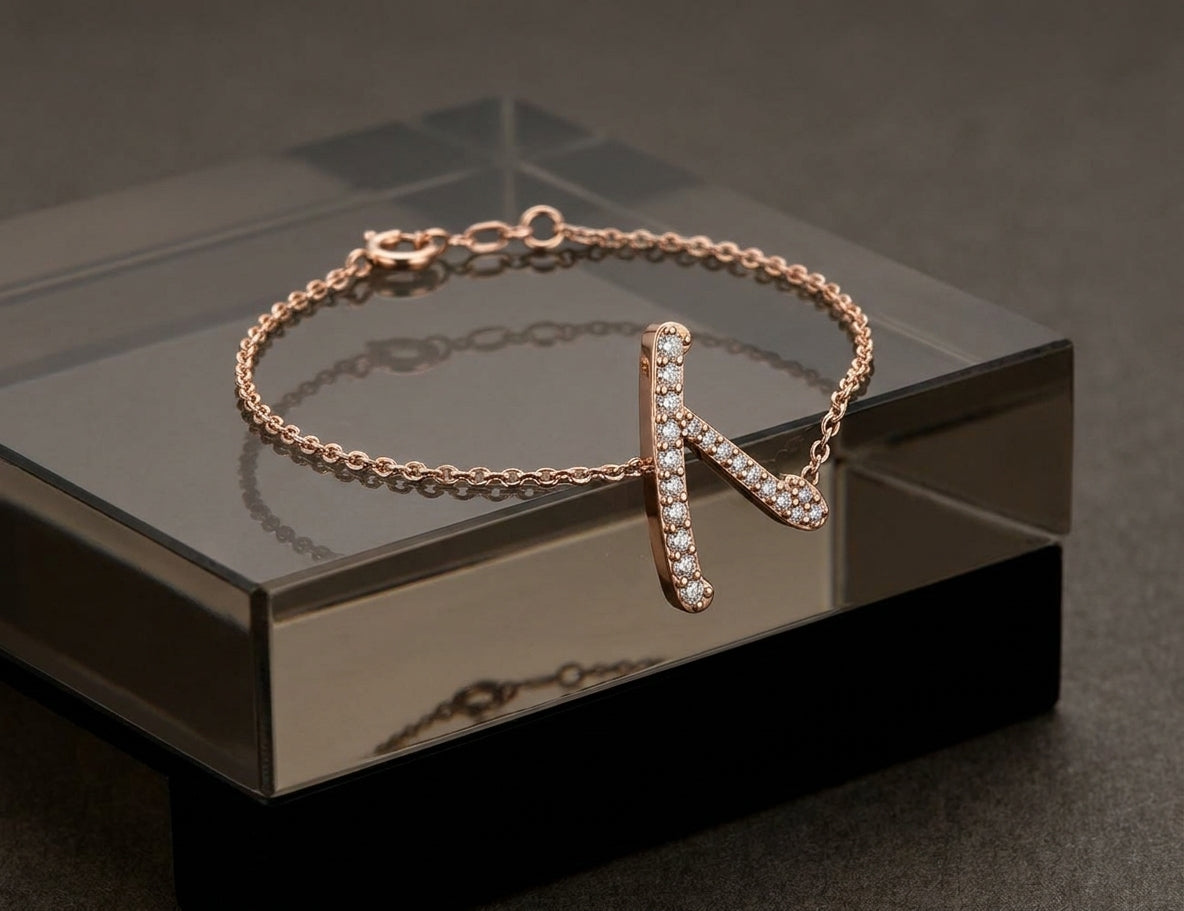 18K Rose Gold Alphabet Round Diamond Bracelet