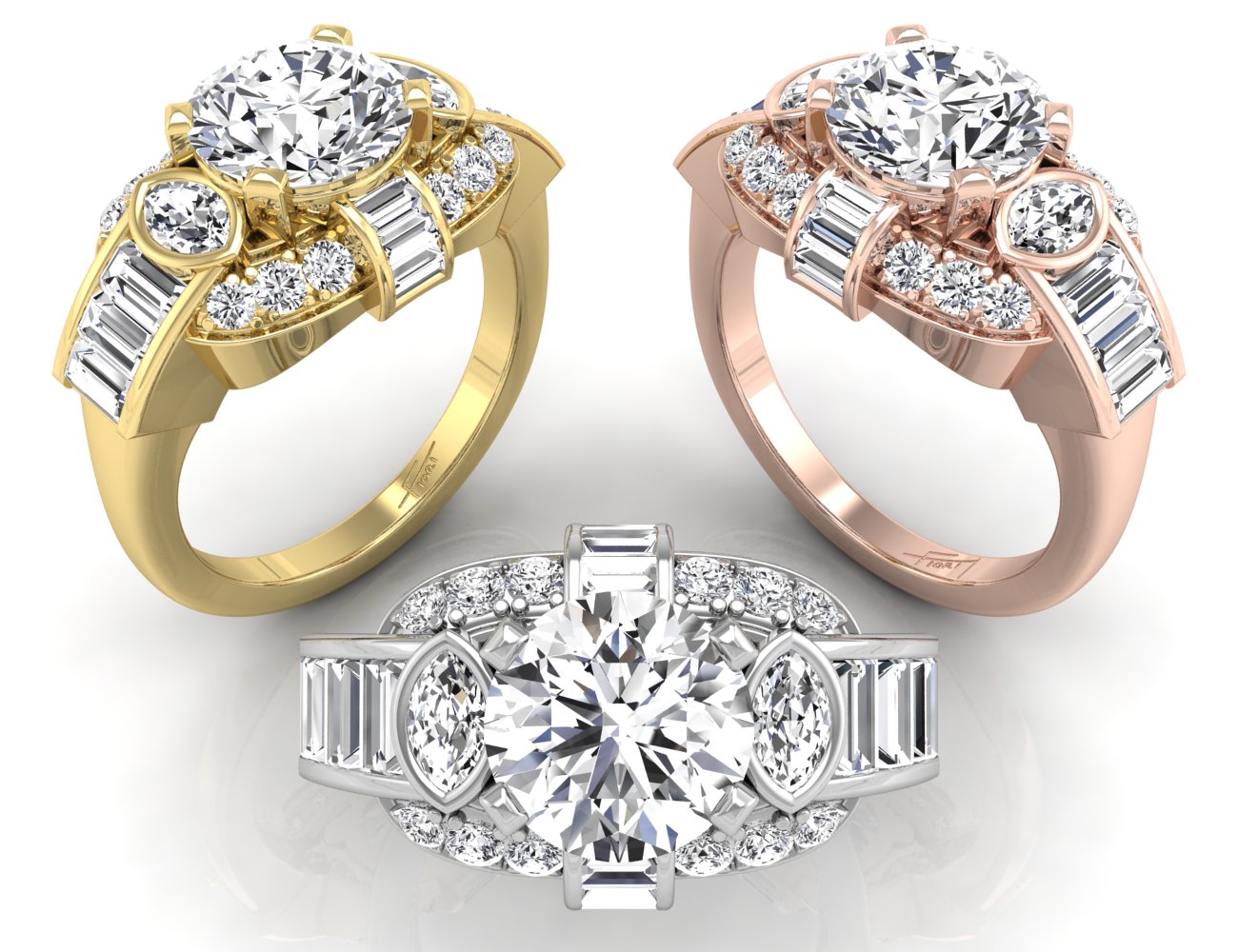 18K Bespoke Baguette Diamond Ring — 3 COLOR