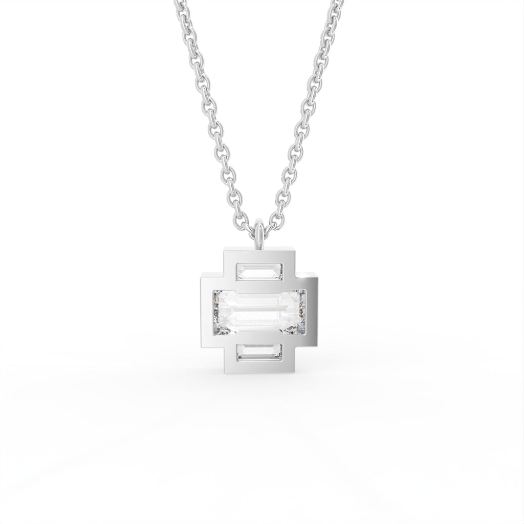 14K White Gold Baguette Diamond Pendant — BACK