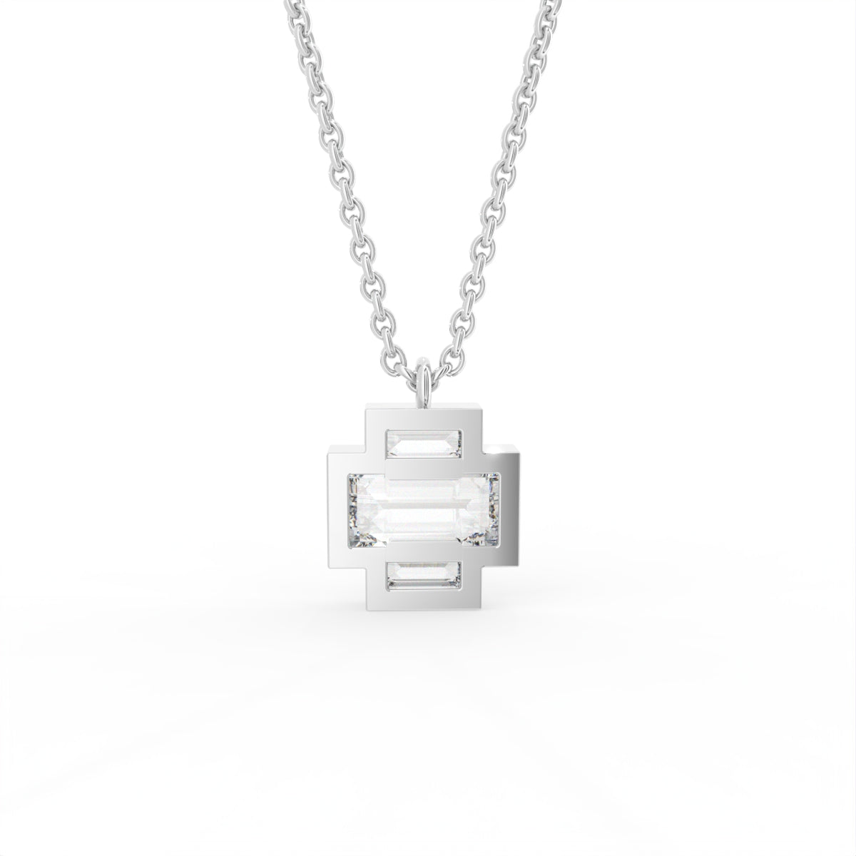 14K White Gold Baguette Diamond Pendant — BACK