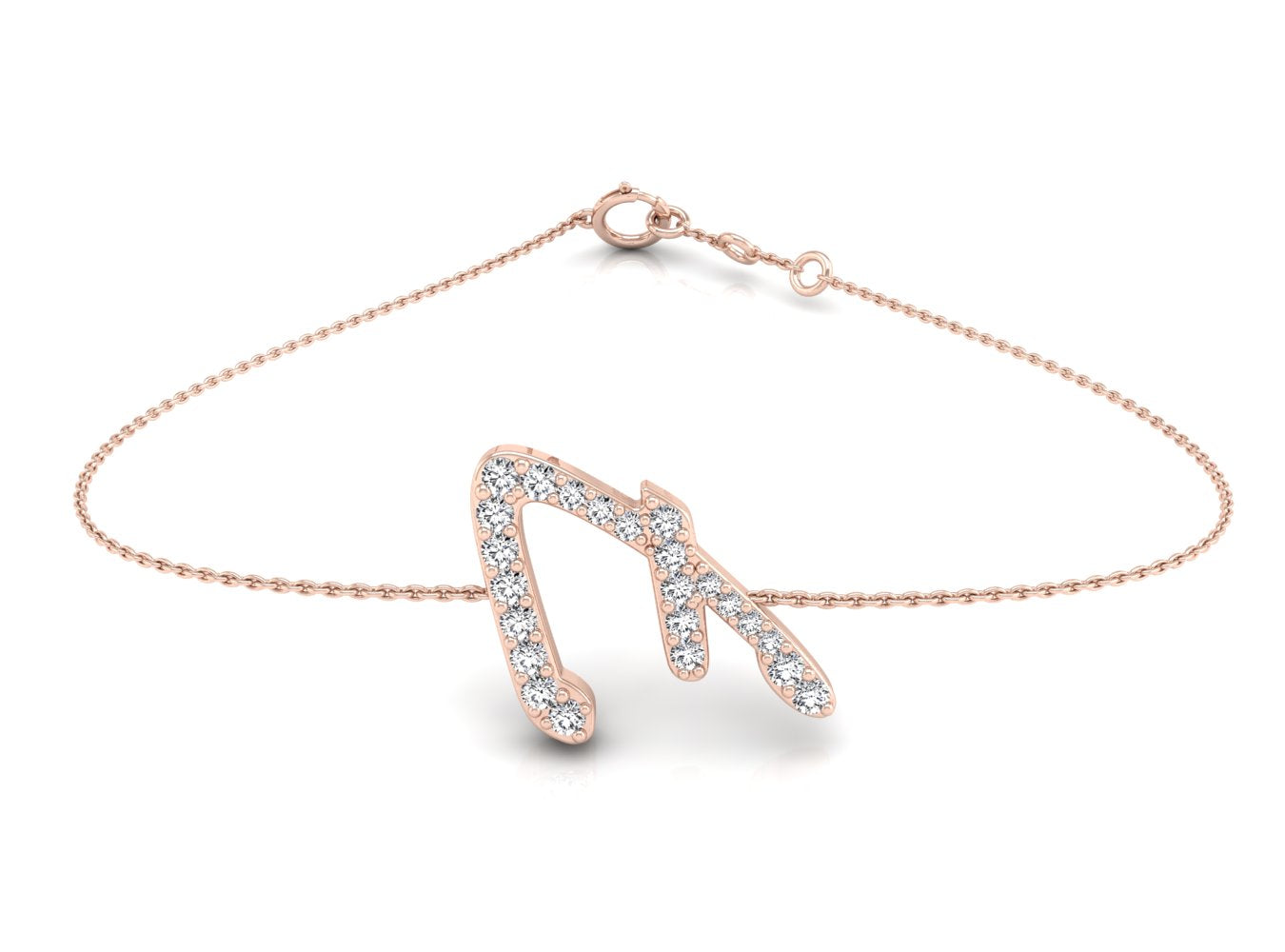 18K Rose Gold Alphabet Round Diamond Bracelet — TOP