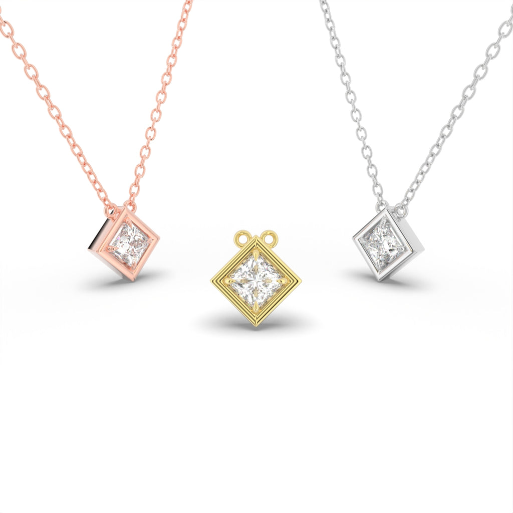 18K Solitaire Princess Diamond Pendant — 3 COLOR