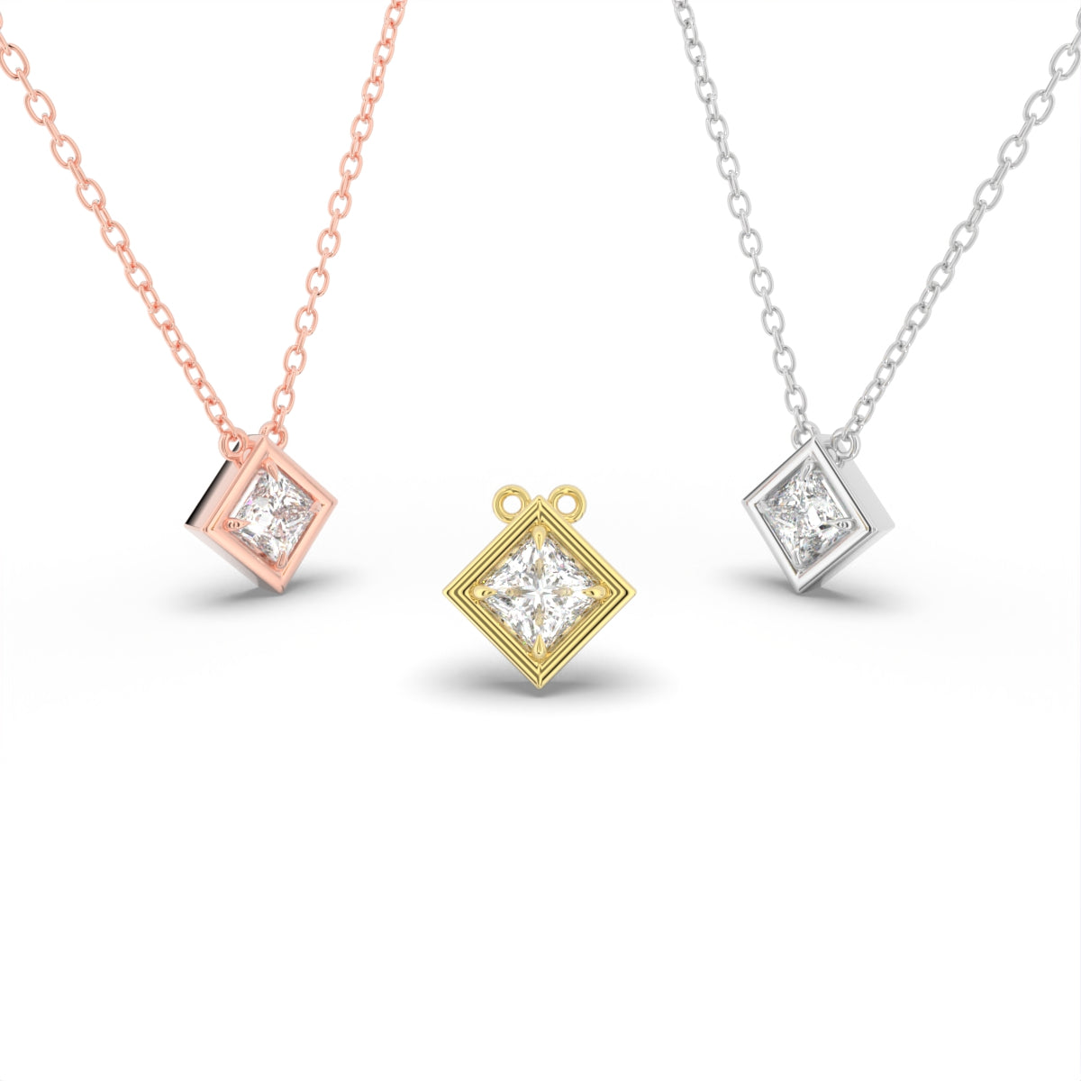 18K Solitaire Princess Diamond Pendant — 3 COLOR