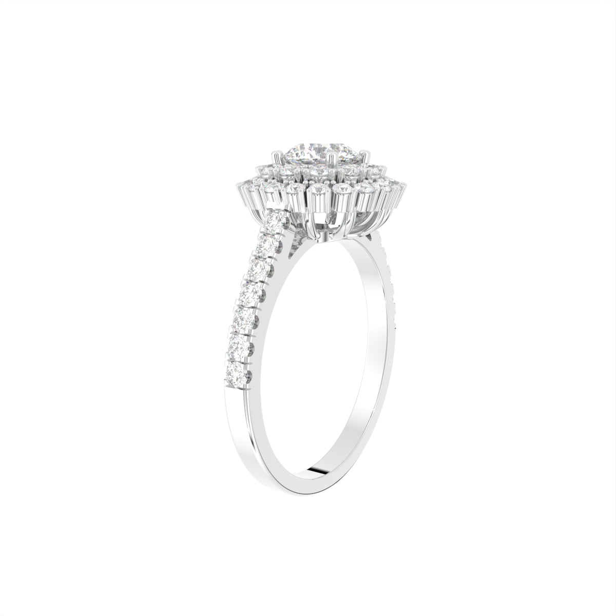 18K Halo Diamond Engagement Ring — 3D VIEW