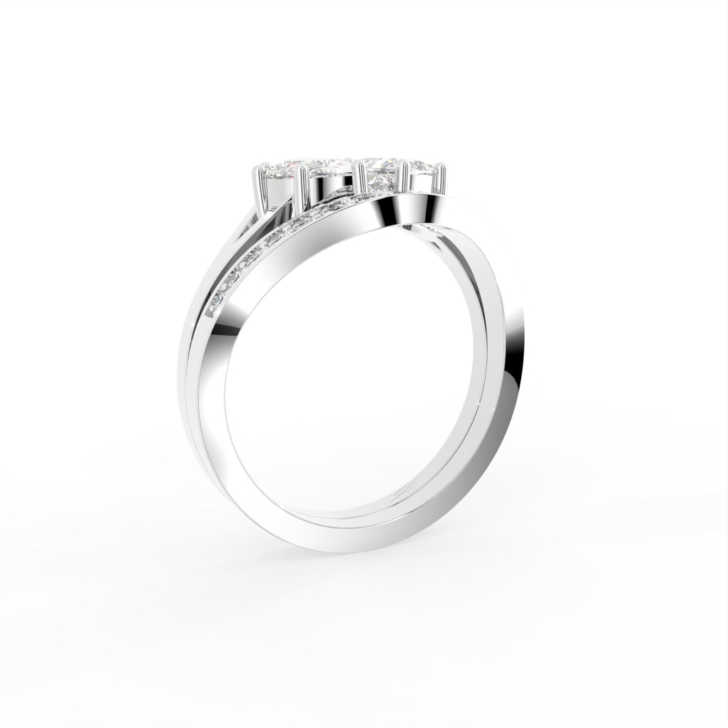 18K Bespoke Emerald Cut Diamond Trilogy Ring Set — 3D VIEW