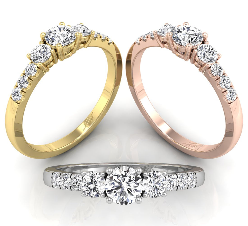 18K Bespoke Round Diamond Trilogy Ring — 3 COLOR
