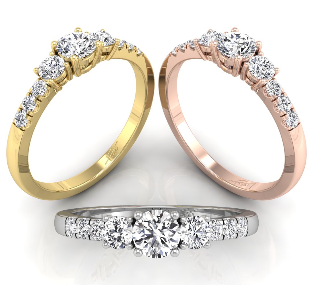 18K Bespoke Round Diamond Trilogy Ring — 3 COLOR