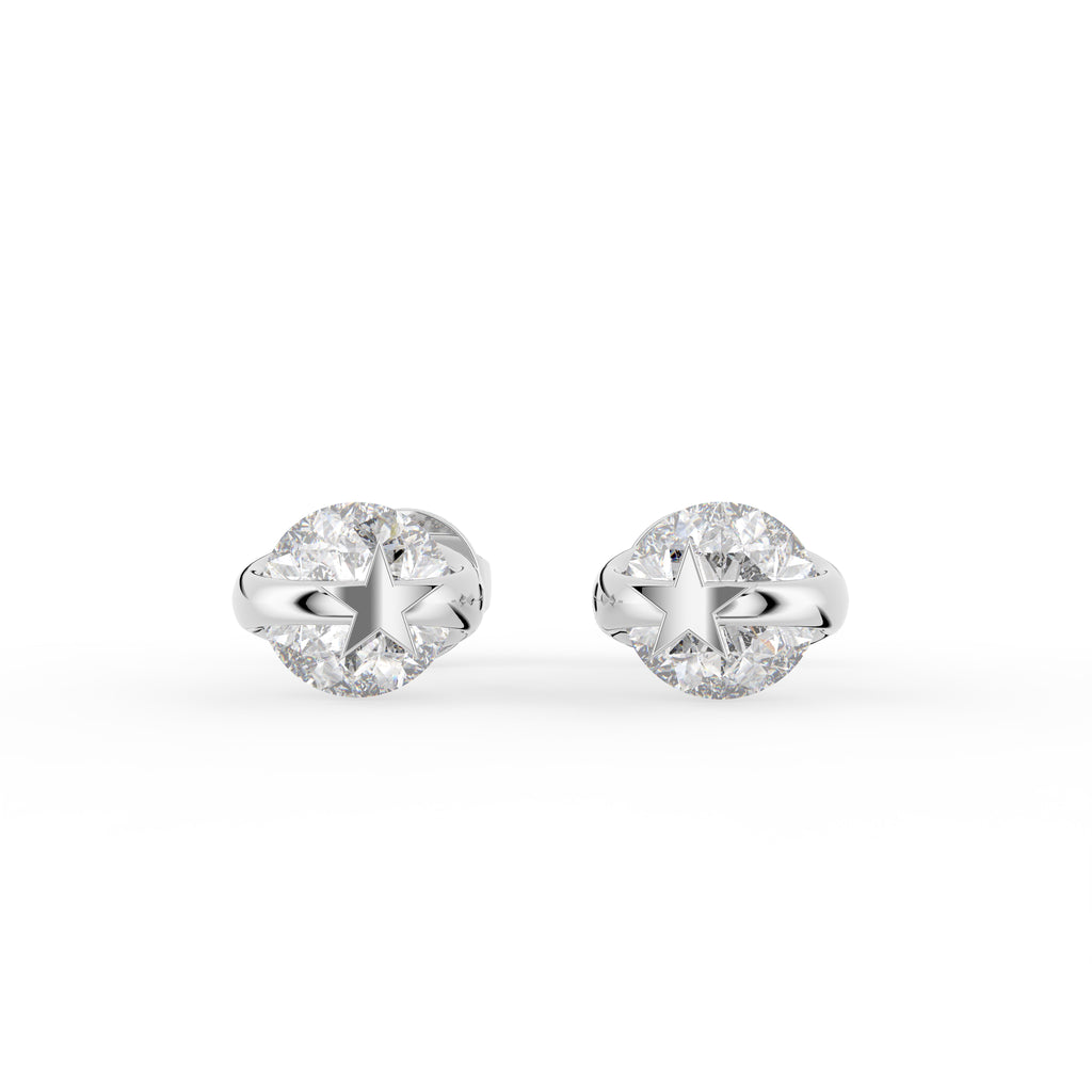 18K Bezel Round Diamond Stud Earrings — SIDE VIEW