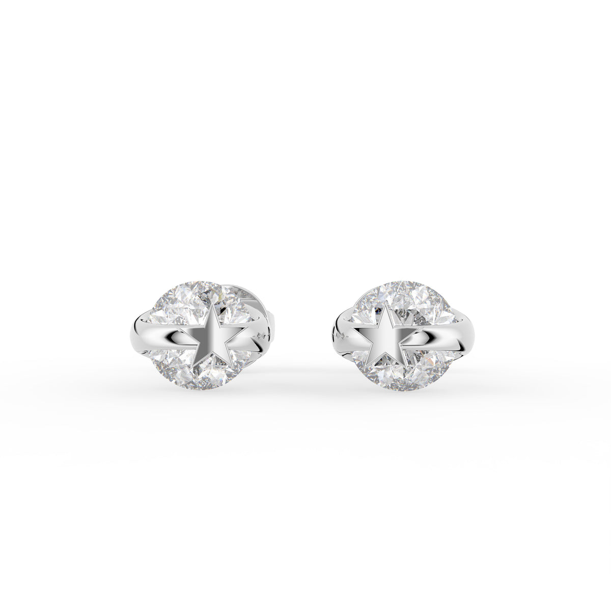 18K Bezel Round Diamond Stud Earrings — SIDE VIEW