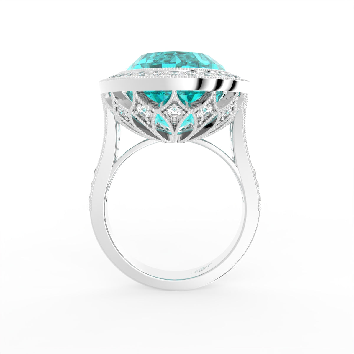 18K Halo Oval Statement Diamond Ring — FRONT