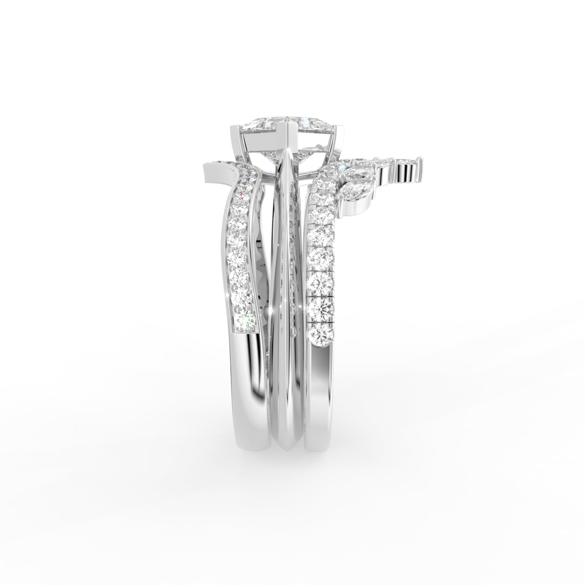 18K Yellow Gold Bespoke Princess Diamond Ring Set — SIDE