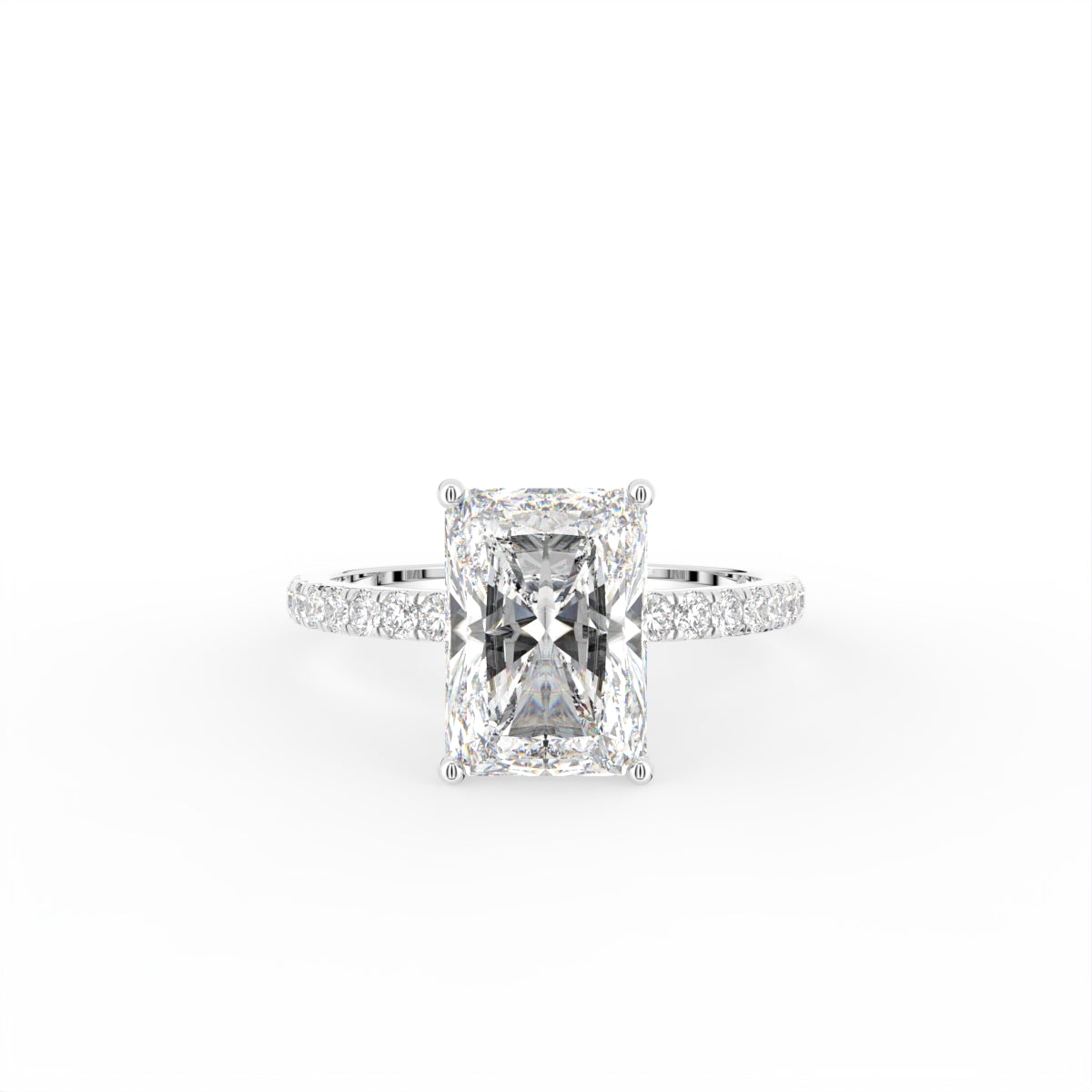 18K Shoulder Set Emerald Diamond Engagement Ring — TOP