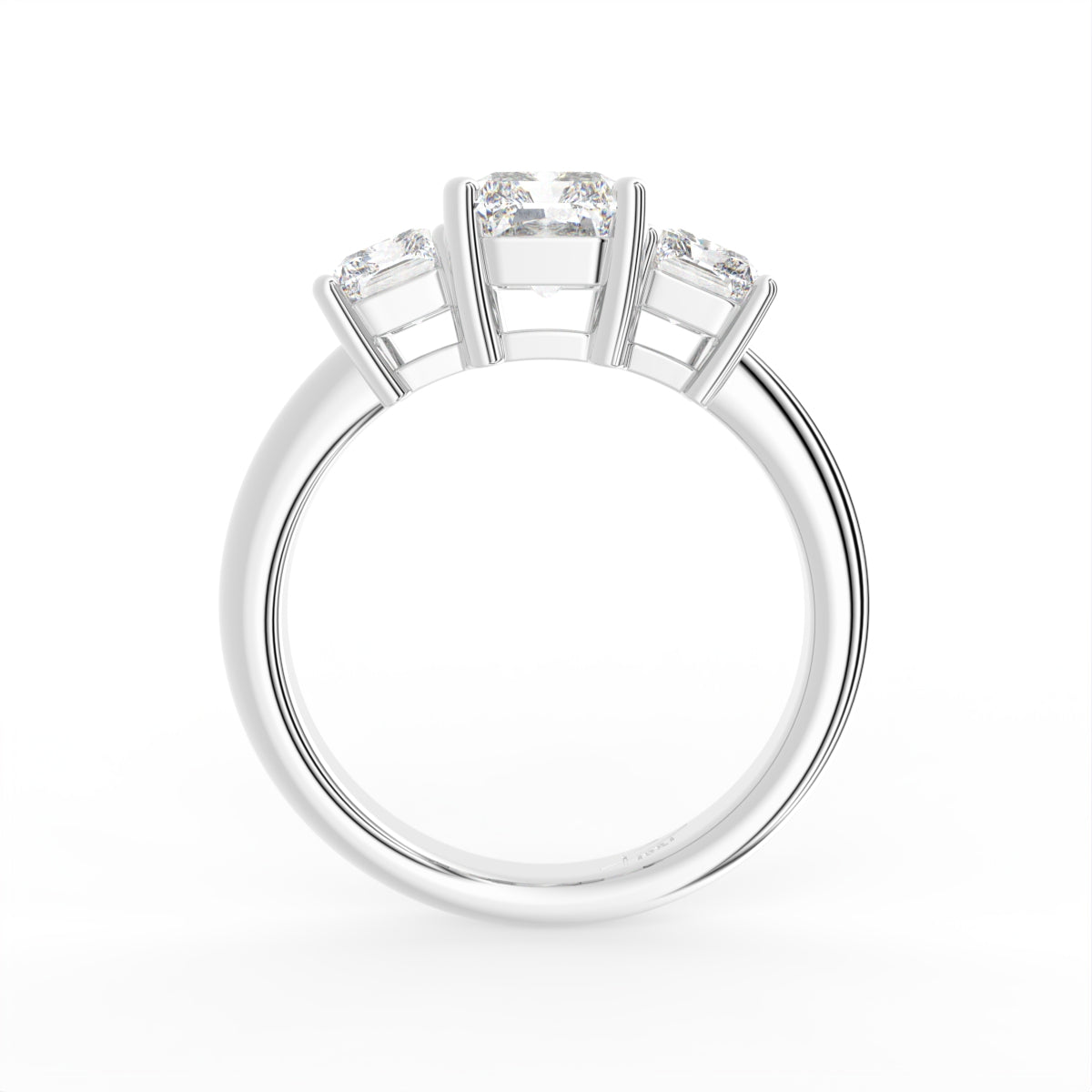 18K White Gold Trilogy Emerald Diamond Engagement Ring — FRONT