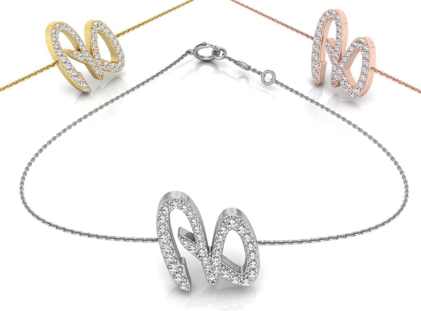 18K Rose Gold Alphabet Round Diamond Bracelet — 3 COLOR