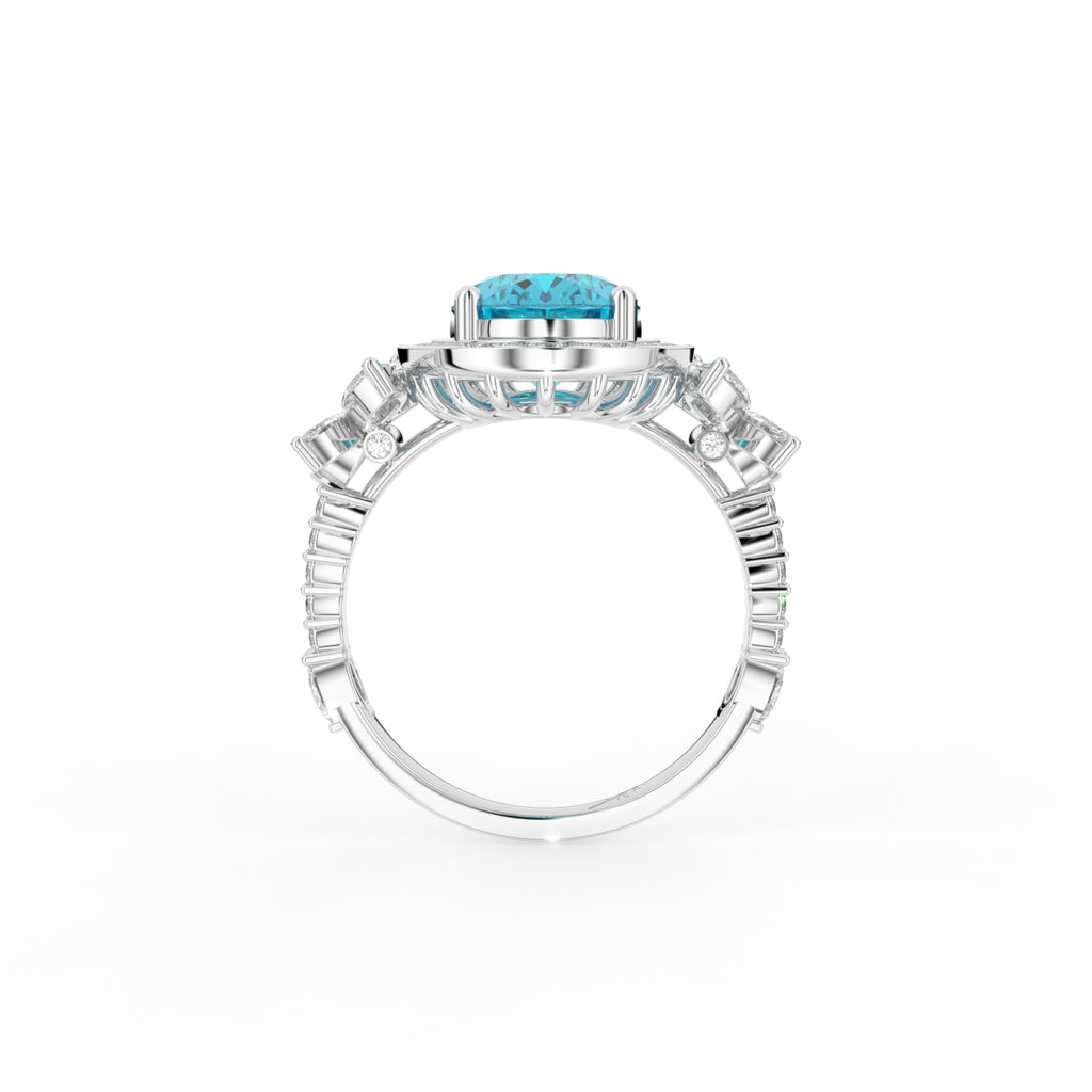 18K Yellow Gold Halo Oval Diamond Ring — FRONT