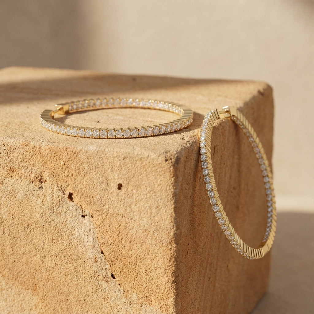 18K White Gold Round Diamond Hoop Earrings