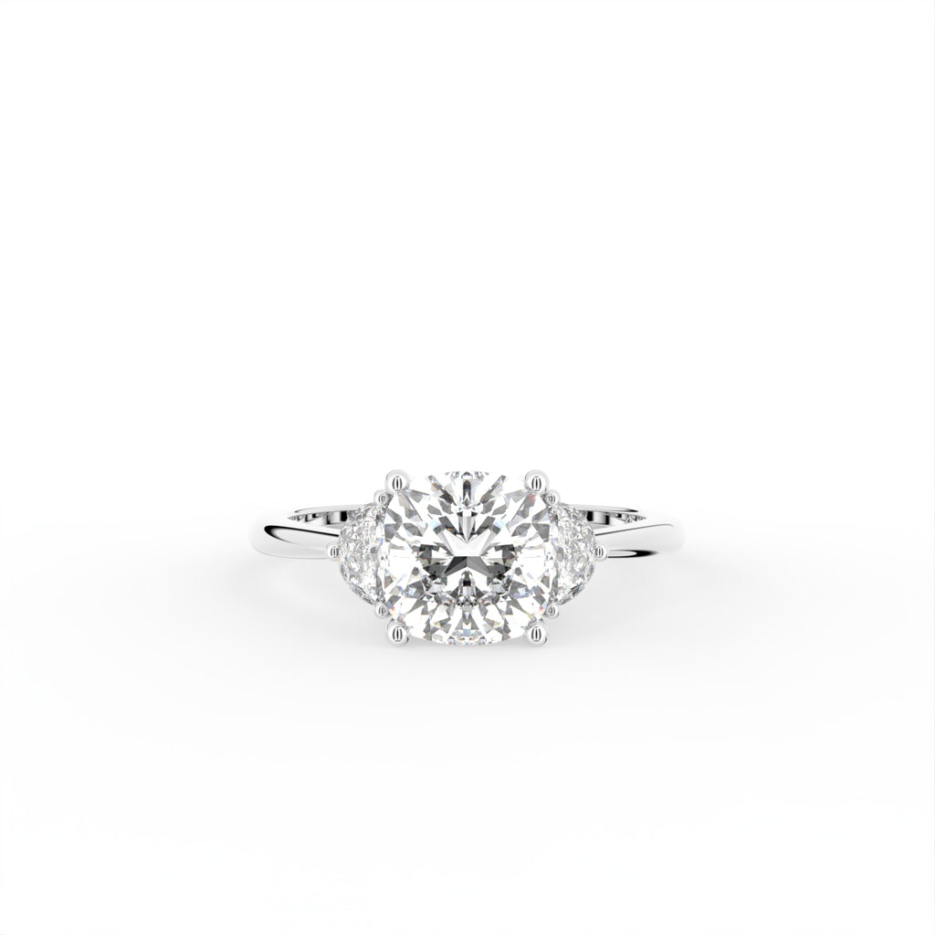 vimg:FJ2377|vimg:FJ6978|18K White Gold Trilogy Cushion Diamond Ring — TOP