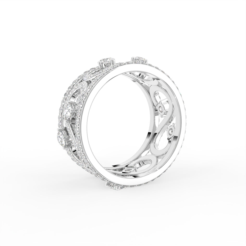 18K Bespoke Openwork Pave Diamond Ring — 3D VIEW