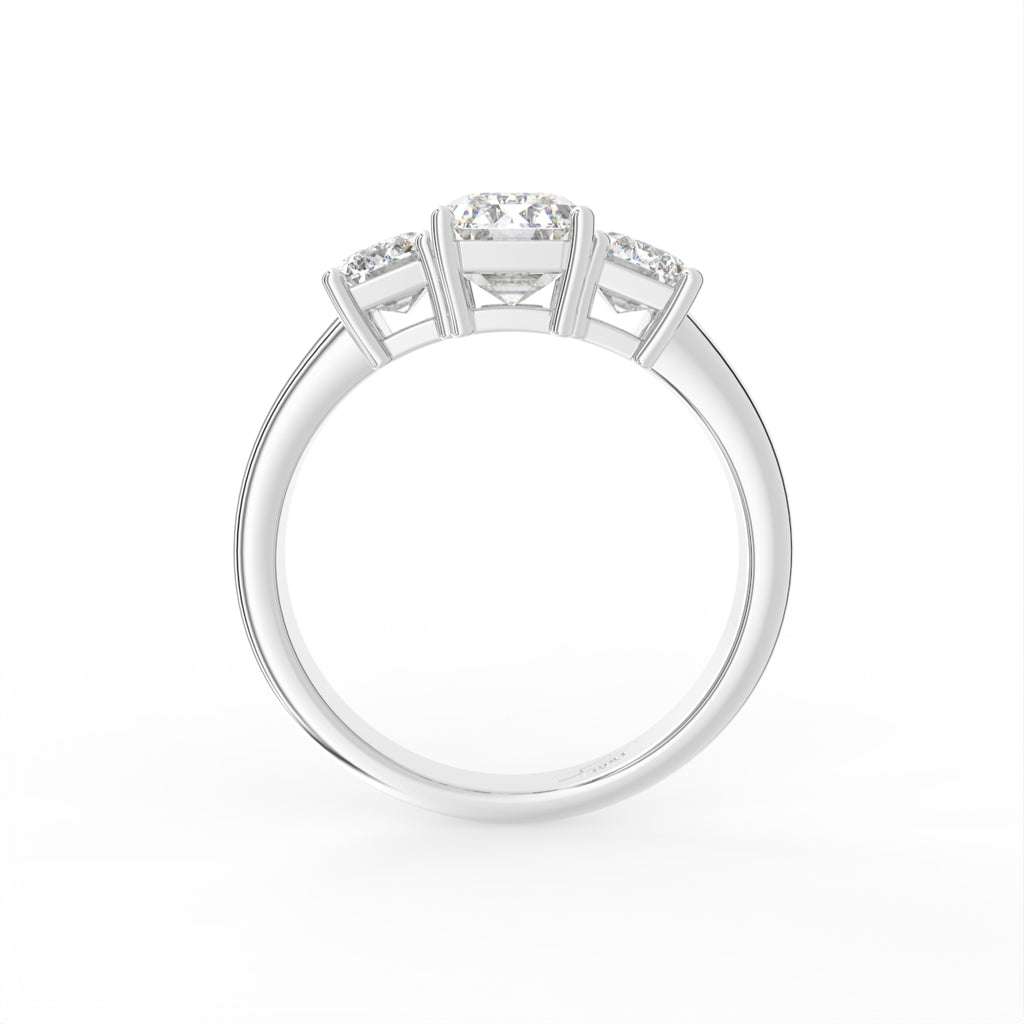 18K Trilogy Emerald Cut Diamond Ring — FRONT