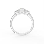 18K Trilogy Emerald Cut Diamond Ring — FRONT