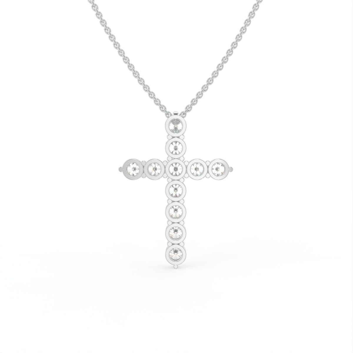 18K White Gold Cross Round Diamond Pendant — BACK